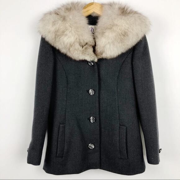 Vintage 1950s Claire Dratch Bethesda Fox Fur Collar Virgin Wool Jacket Coat S - Picture 3 of 16